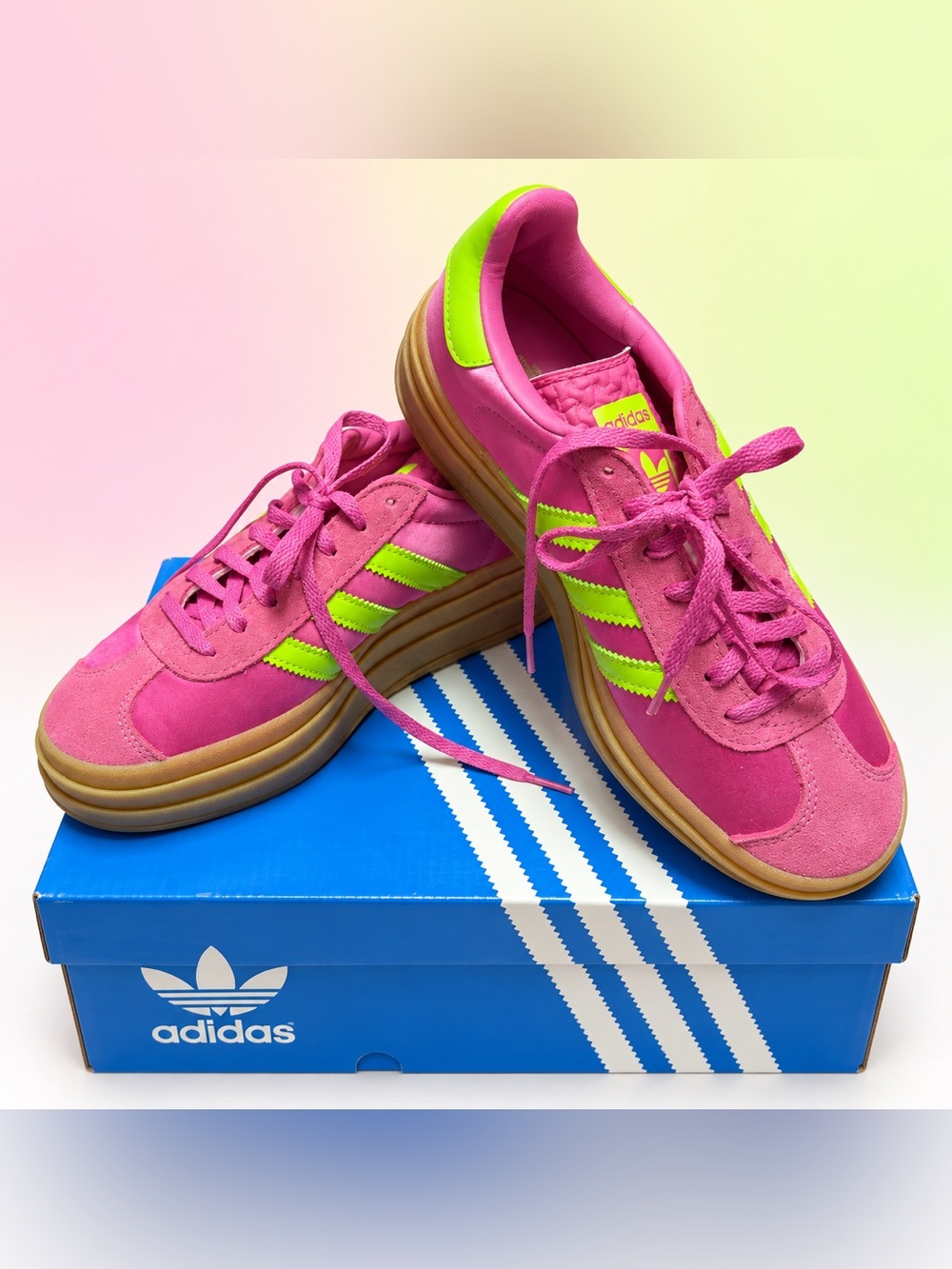 adidas Pink & Neon Green Suede Low-Top Sneakers